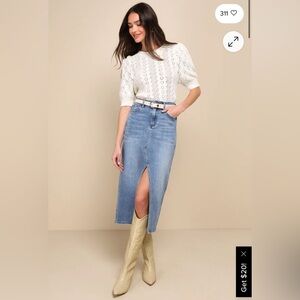 NWT Free People Eloise Ivory Pointelle Puff Sleeve Sweater Top size small